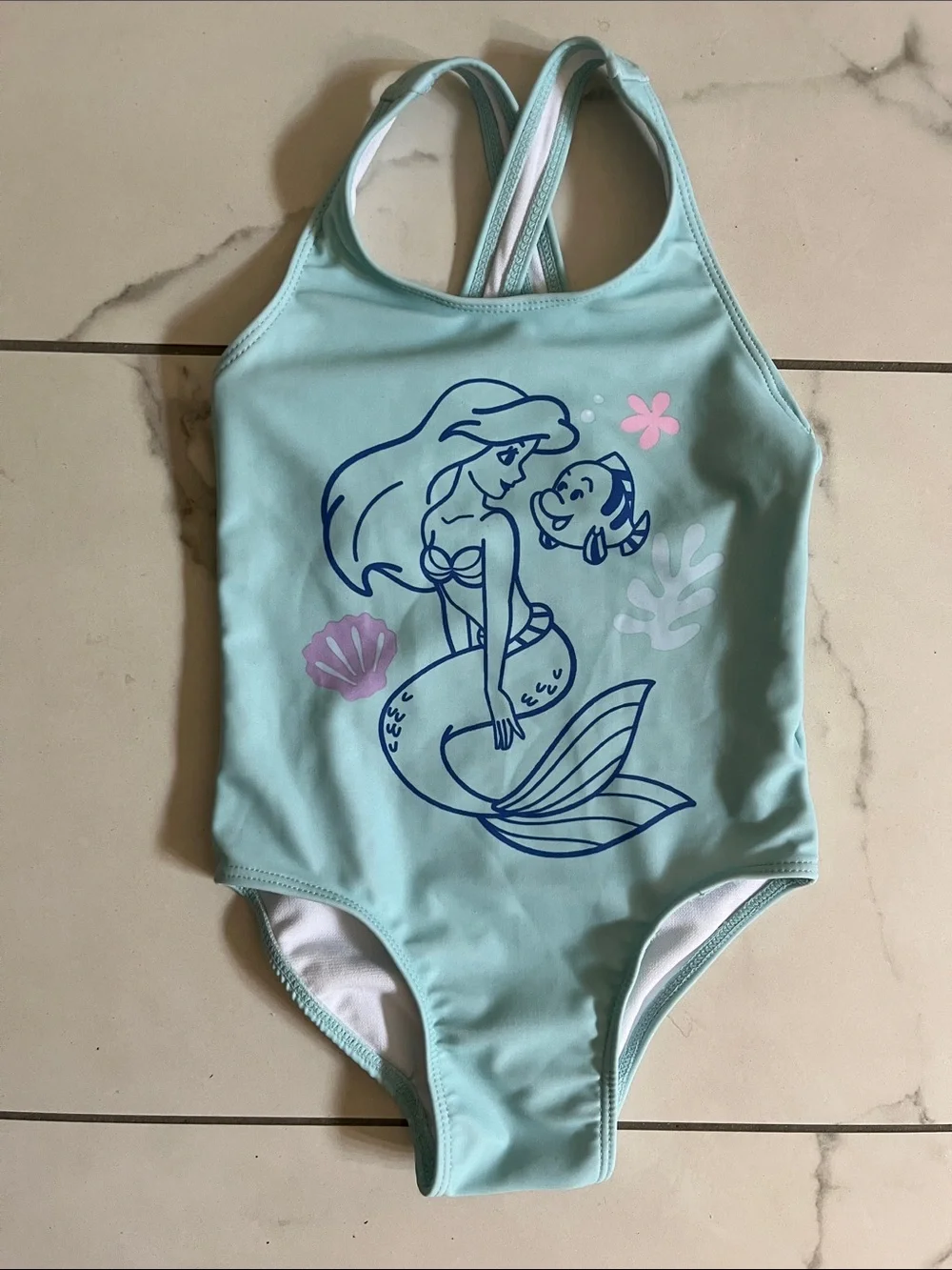 Disney Little Girls Mermaid One-Piece Swimsuit - Mint Teal Pink Ariel Toddler